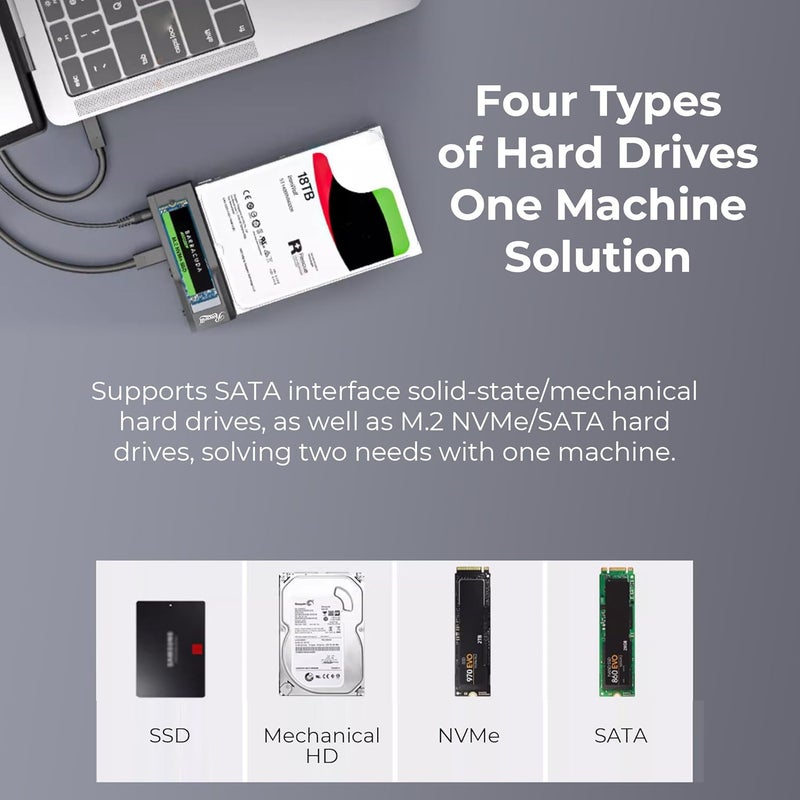 Rosewill NVME to 2.5'' 3.5'' Offline Clone Enclosure,M.2 to SATA SSD HDD Cloner, USB-C Type-C Max 10Gbps Standalone Clone Duplicator - RS-NS-CL - Image 5